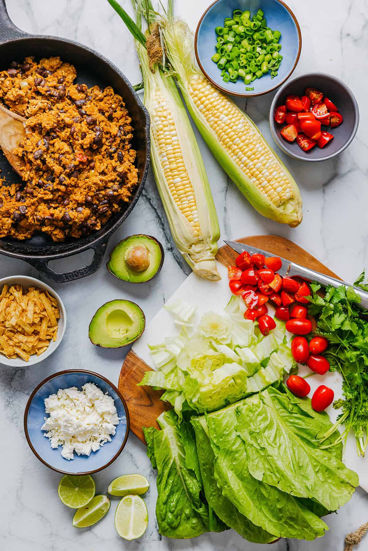 This quick and easy Healthy Taco Salad is packed with seasoned ground turkey, fresh veggies and all your favorite toppings to pack in the flavor! Perfect for busy weeknights, meal prep or even serving a crowd!