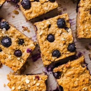 These Healthy Blueberry Oatmeal Breakfast Bars are easily made with wholesome oats, Greek yogurt, and fresh blueberries for the perfect morning breakfast or meal prep snack!